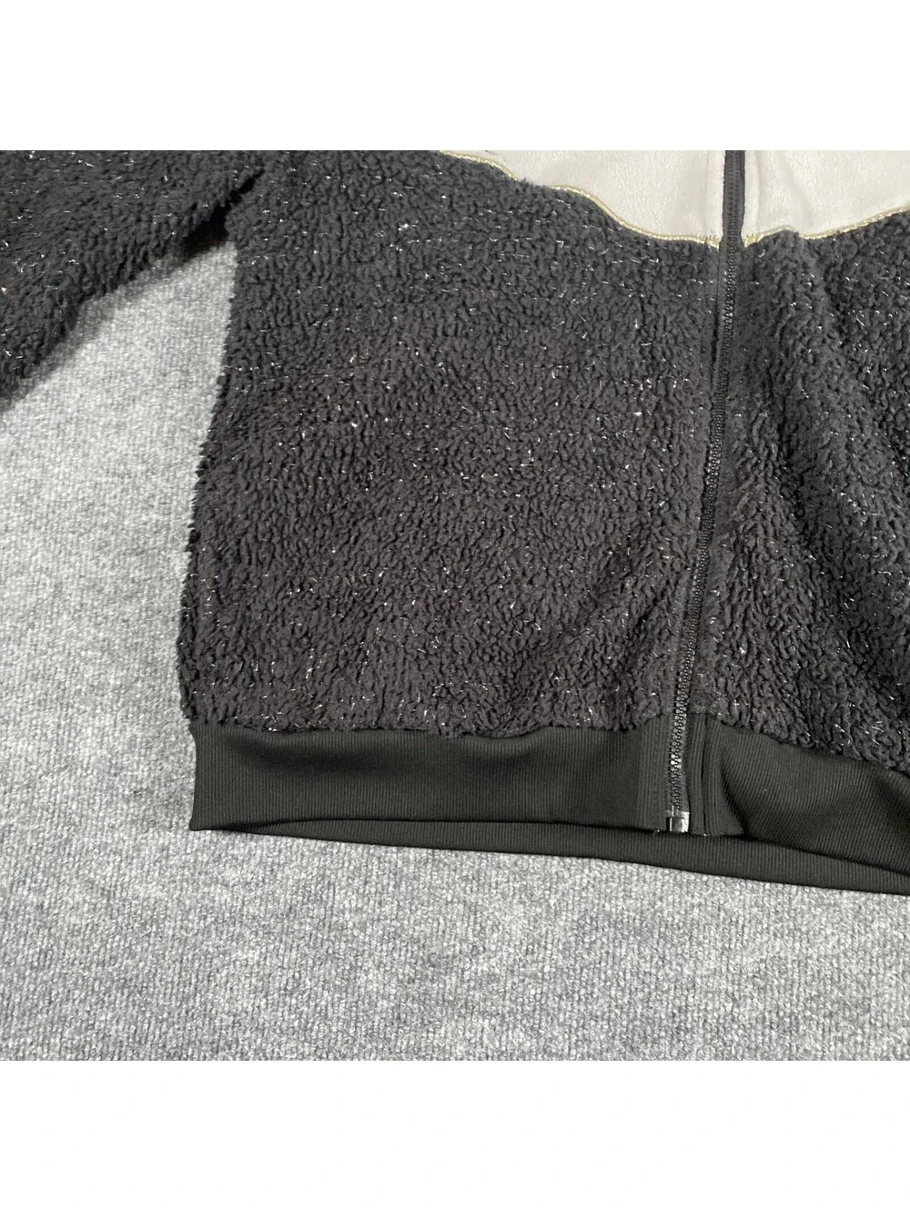 Justice Sport Jacket Girls XL 16/18 Black Full Zip Sherpa Glitter Hoodie AE